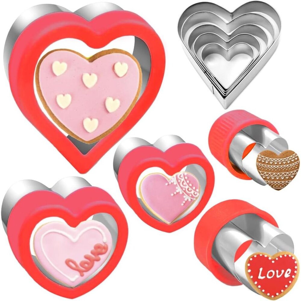 Heart Cookie Cutter Set 10 Pieces, Stainless Steel Heart Shaped Cutters Mold for